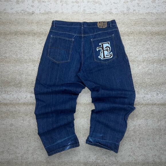 Vintage Skater Wide Leg Jeans Evolution 72 Dark Wash Baggy Denim Rap Style Y2K